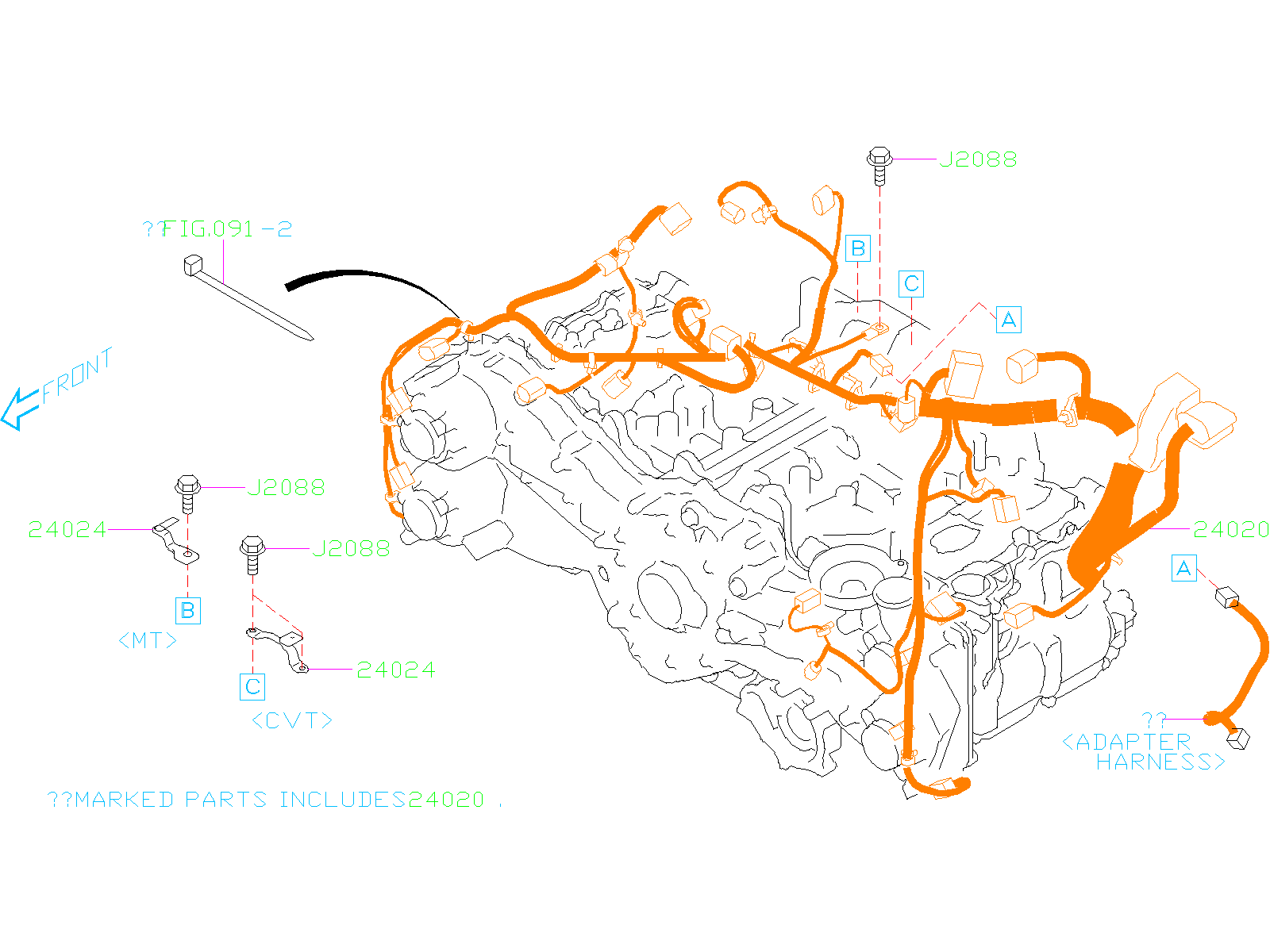 2013 Subaru Impreza Engine Wiring Harness 24020AG84A Genuine Subaru