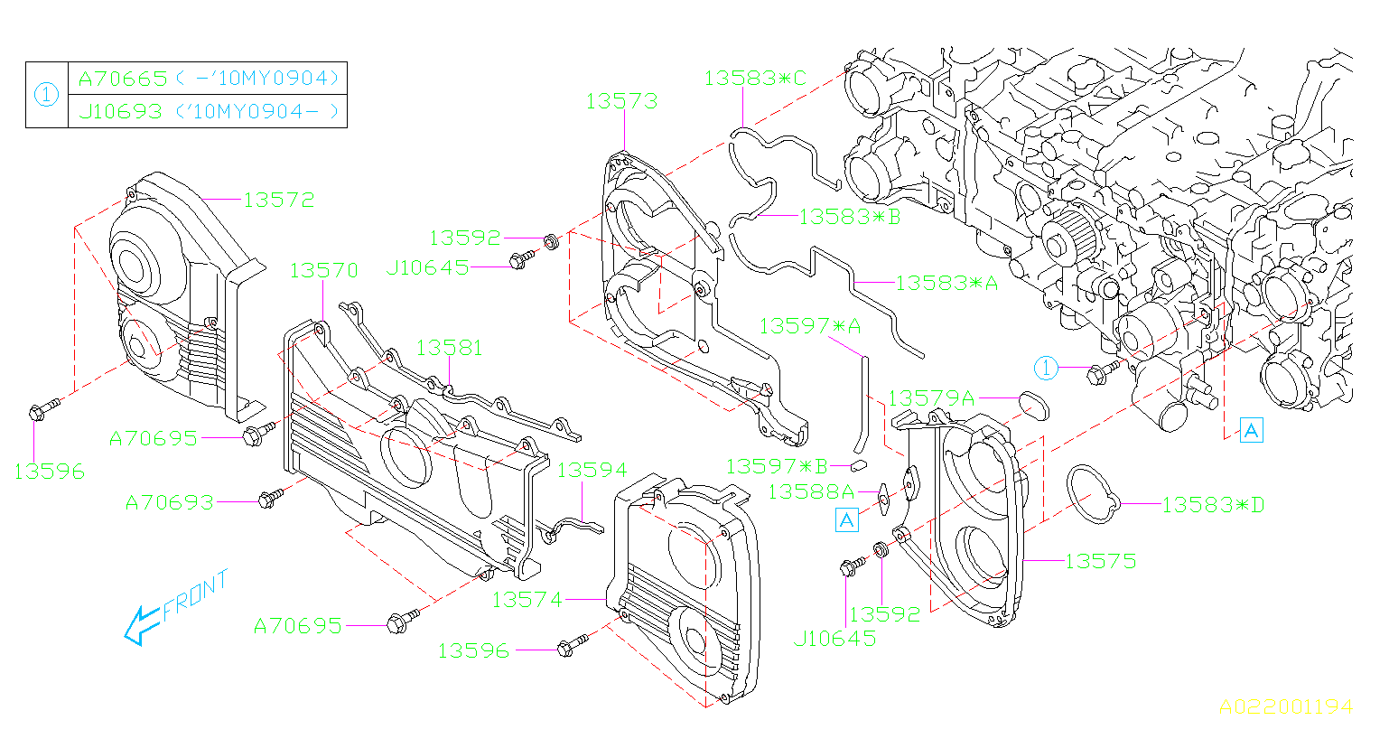 2009 Subaru Forester Engine Timing Cover Right 13573AA140 Genuine