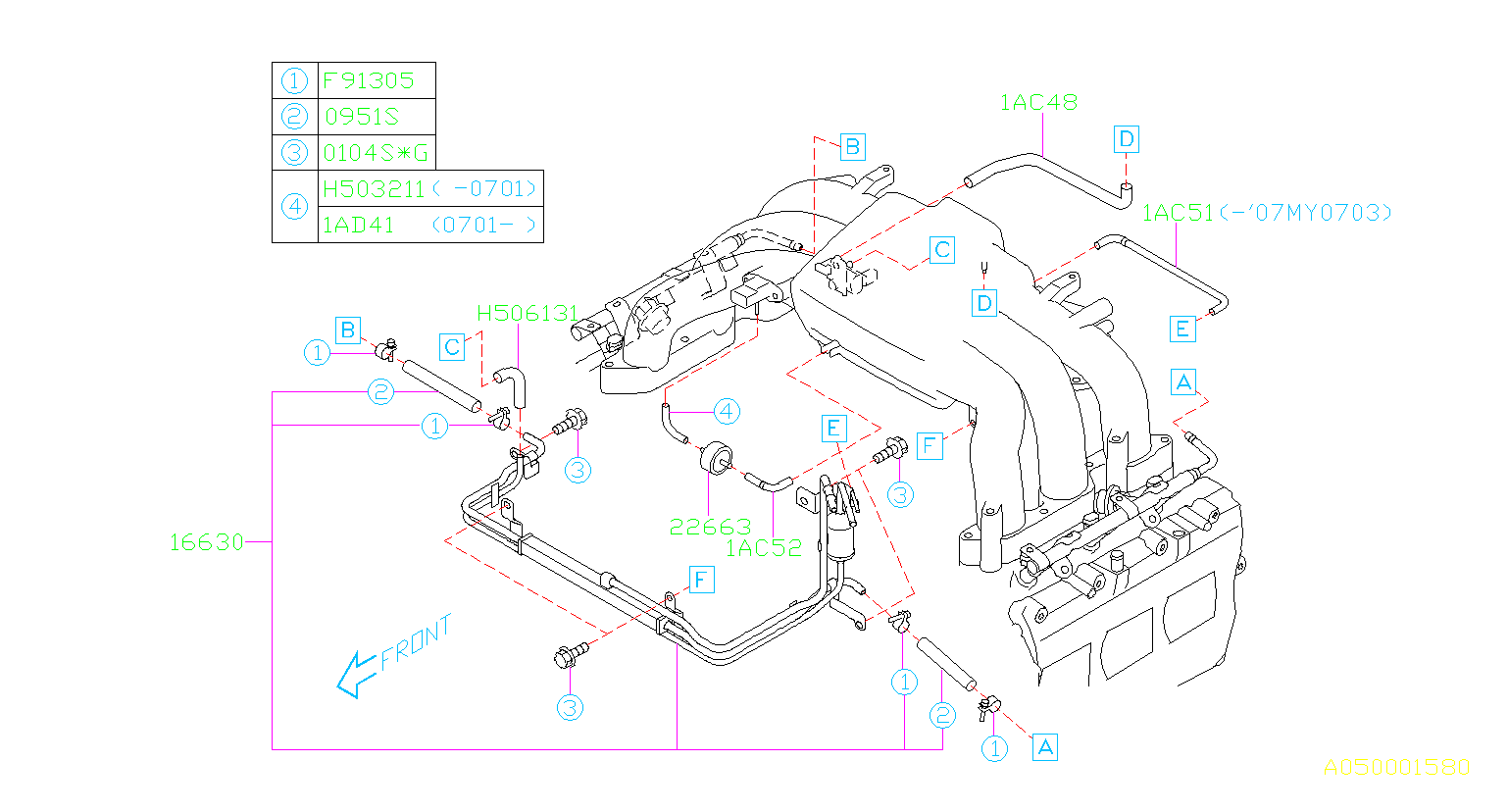 99071AC480 Hose Vacuum. Maintenance Genuine Subaru Part