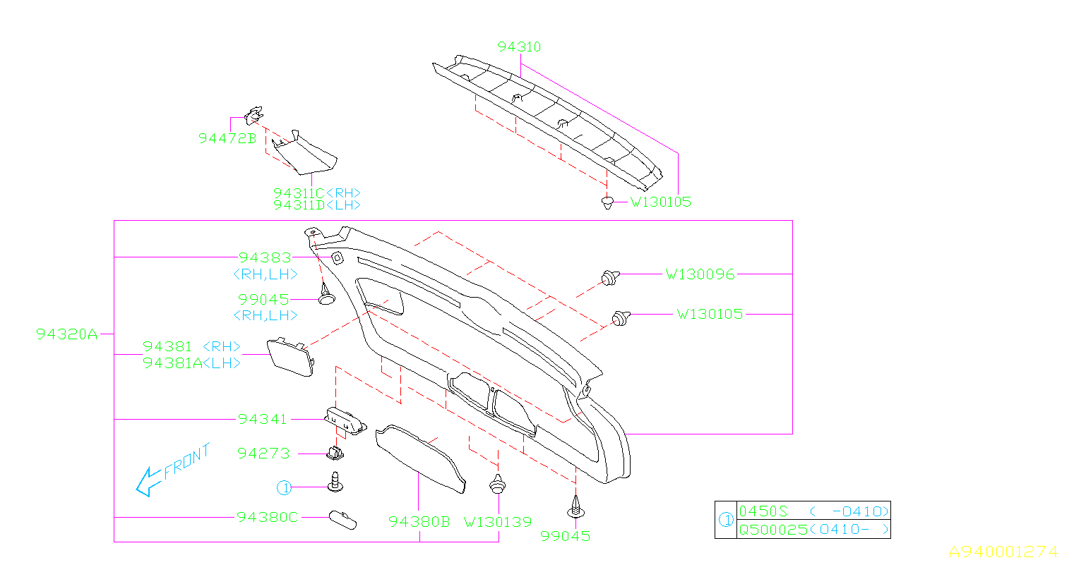 94383AG01A - Holder Tailgate (Rear Gate) Board. TRIM, Interior, INNER