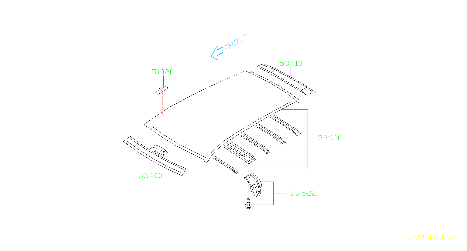 2000 Subaru WRX Roof Header Panel (Front) - 53400FE010 - Genuine Subaru ...