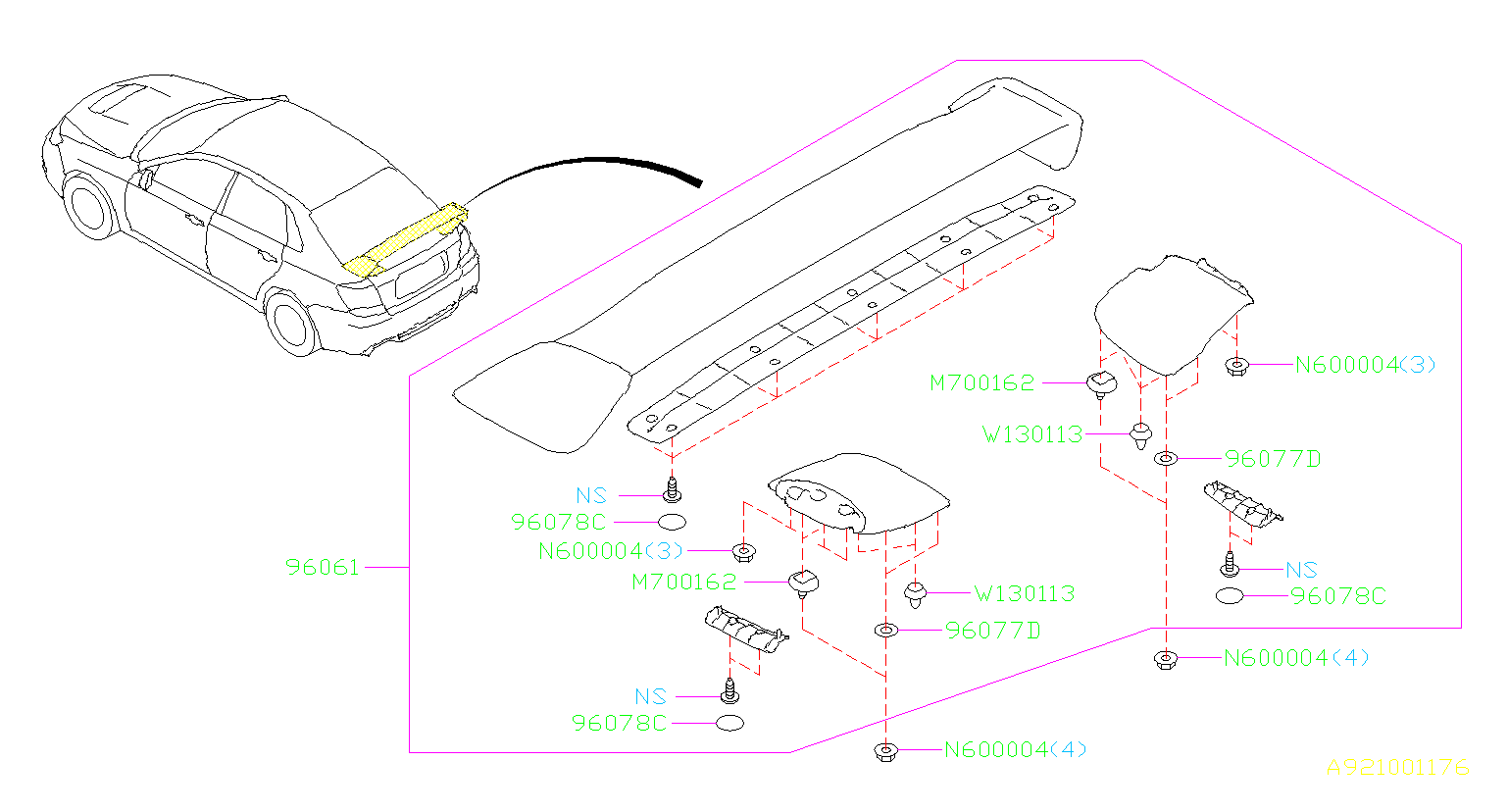 Subaru STI Spoiler Gasket (Rear) - 96051FA320 - Genuine Subaru Part