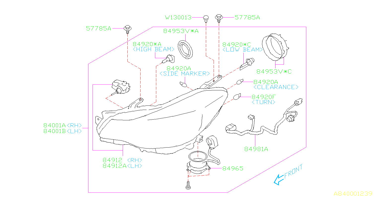 Subaru Impreza Headlight Wiring Harness - 84981FJ080 - Genuine Subaru Part