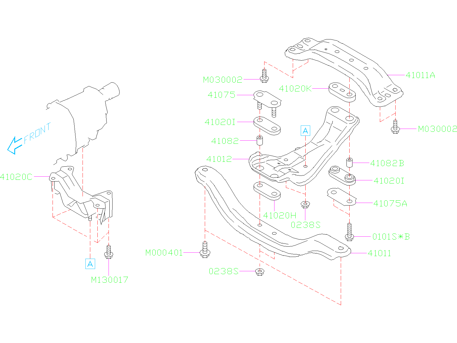 41022FL060 - Cushion Rubber Transmission. Mount, Engine - Genuine