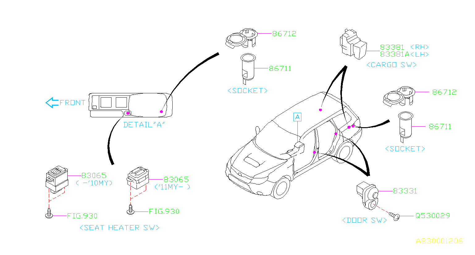 Subaru Forester 12 volt accessory power outlet (outlet) - 86711FA060