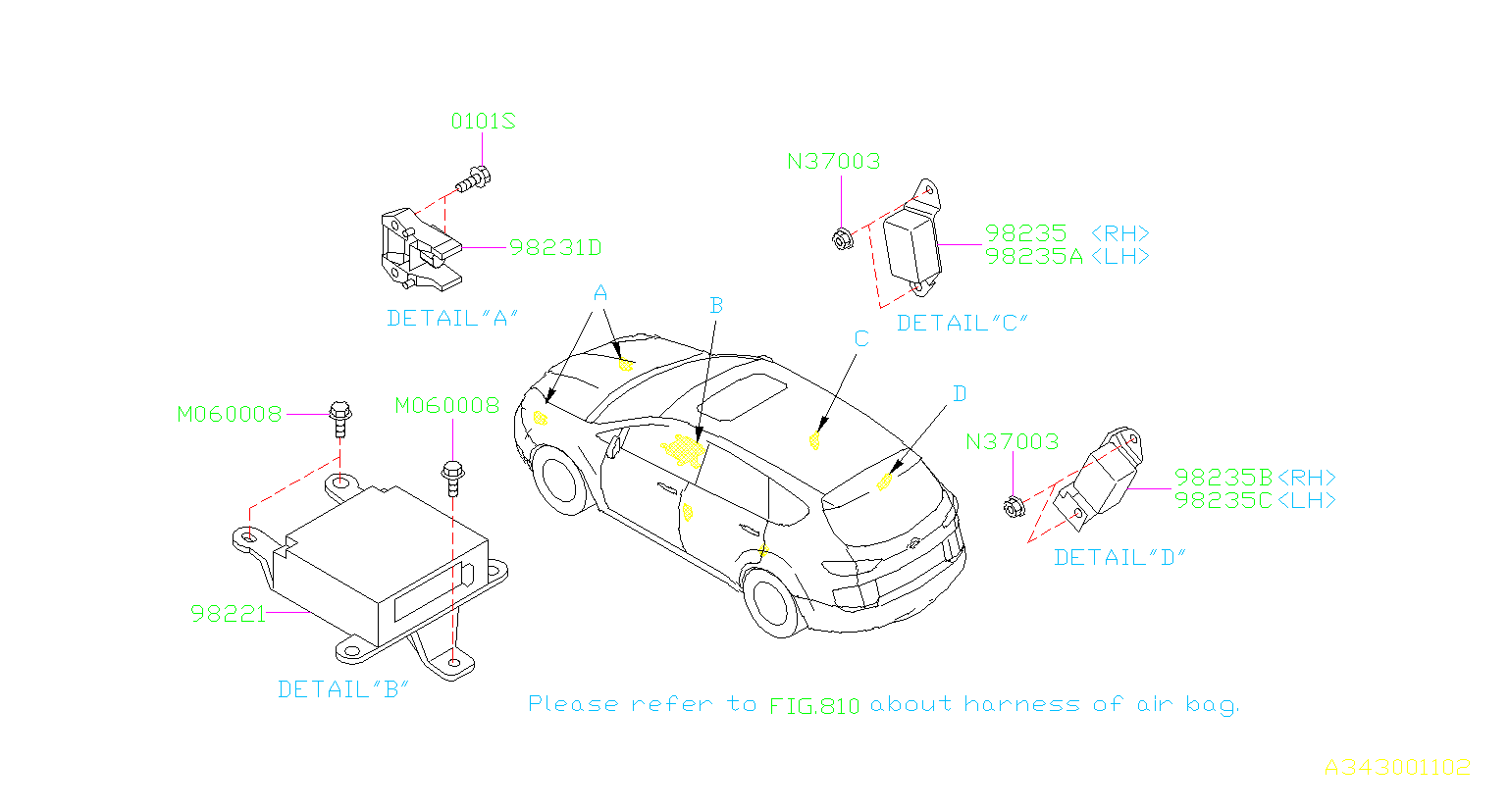 2010 Subaru Forester X Air Bag Impact Sensor (Front) - 98231AG01A ...