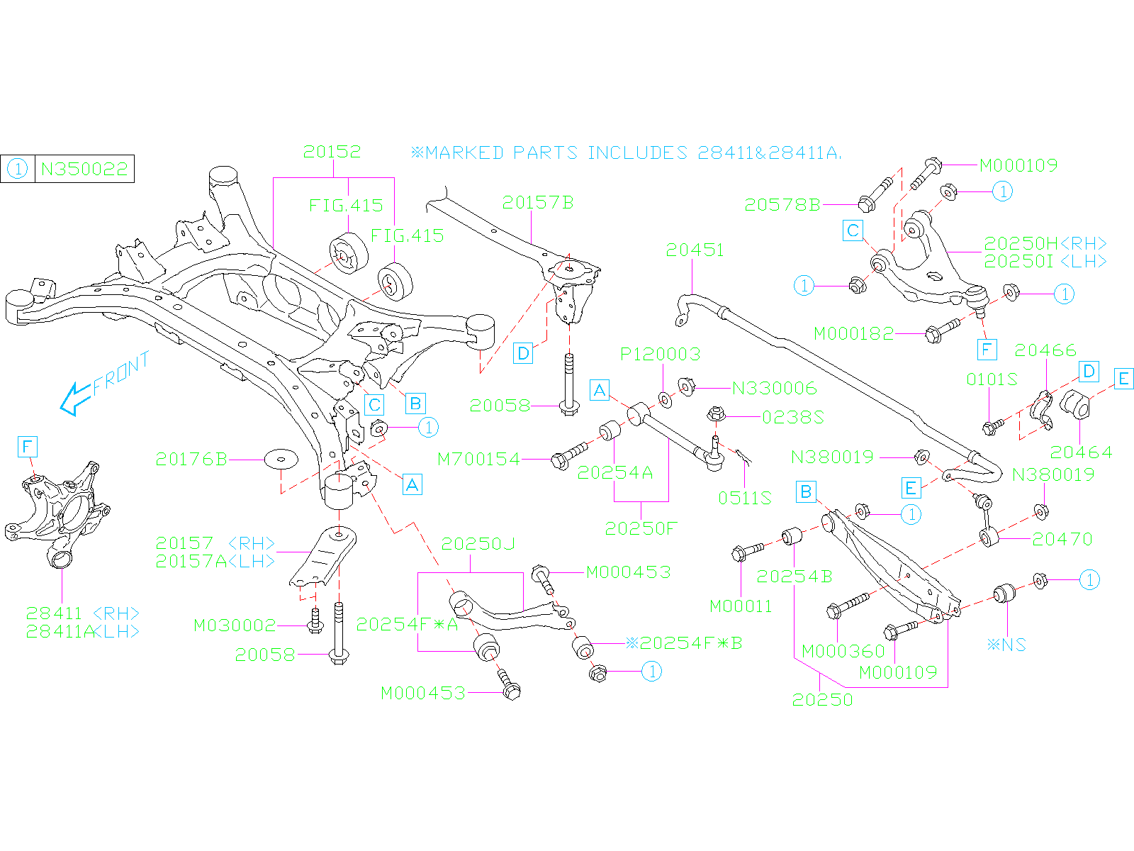 1998 Subaru Legacy SUS Sedan Suspension Subframe Crossmember (Rear ...